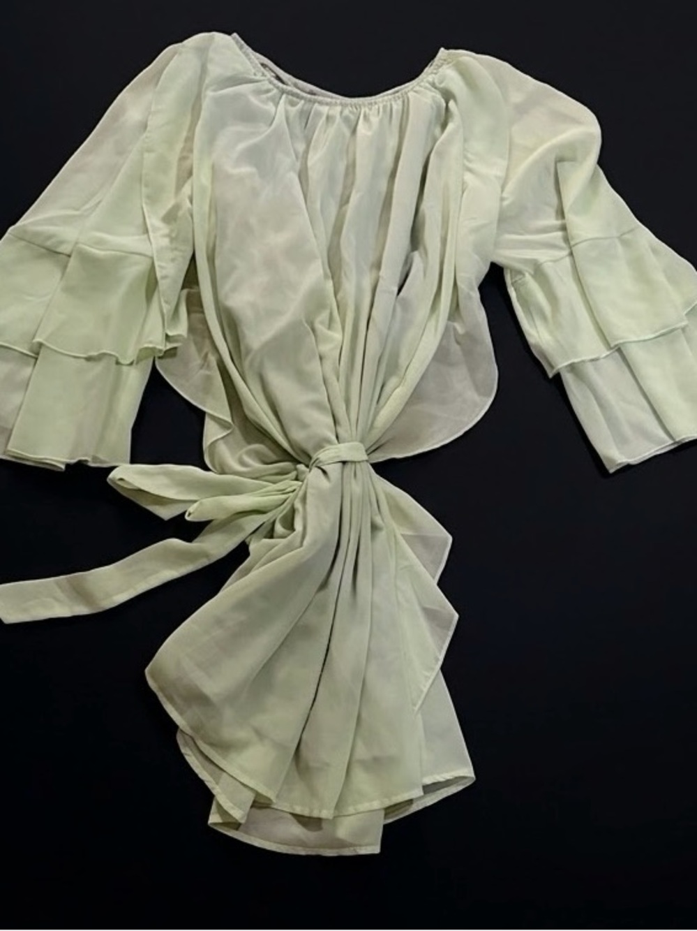 Light Green Tie-Front Ruffle Sleeve Women's dress